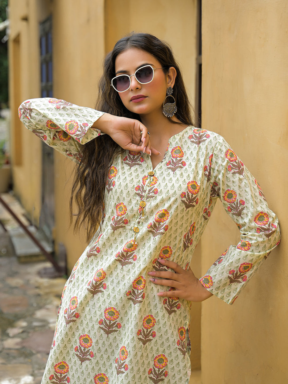 Cream-Cotton-Floral-Print-Co-Ords-Sets