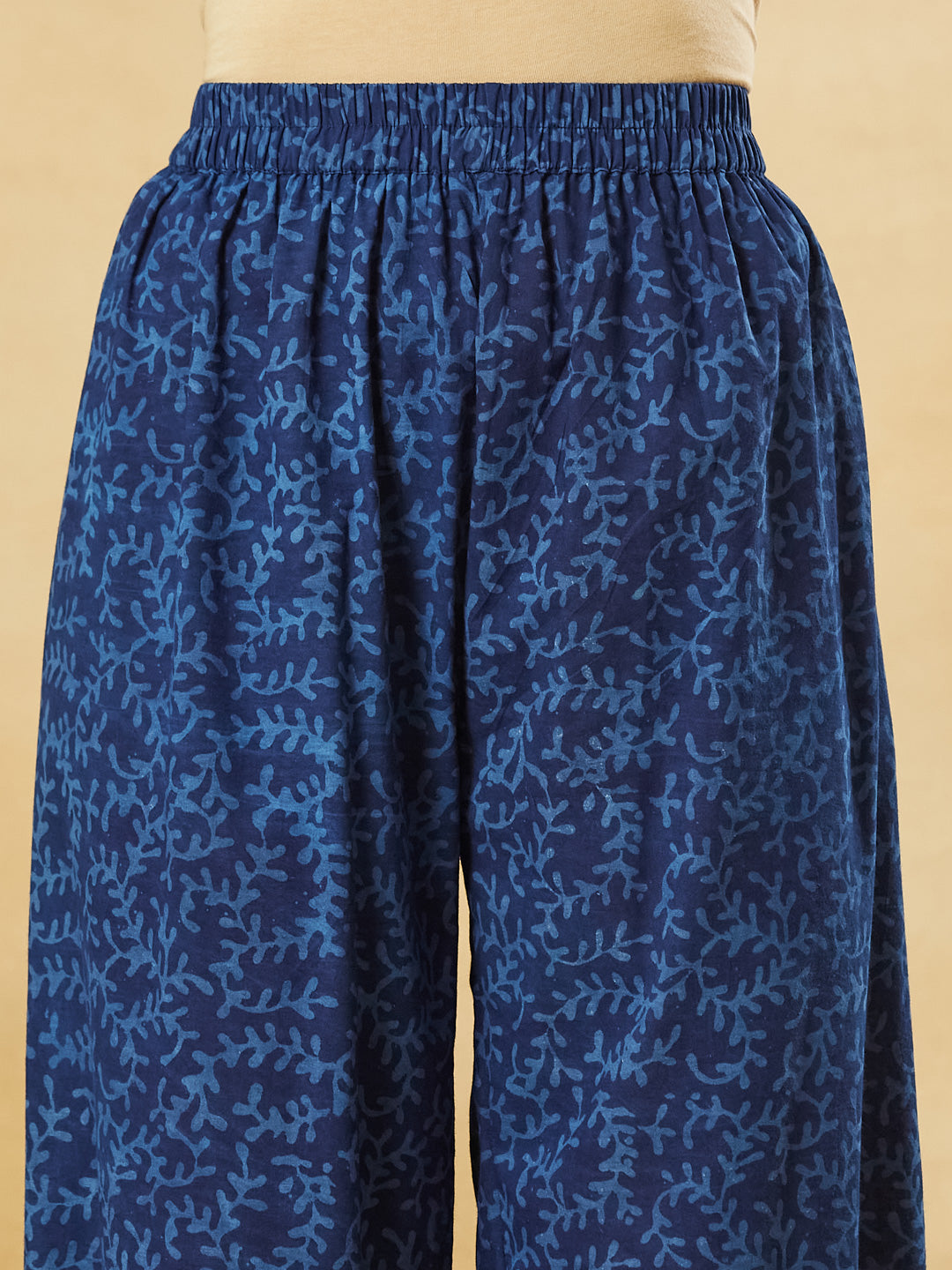Blue Floral Kota Doria Hand Block Kurta Pant Set With Dupatta