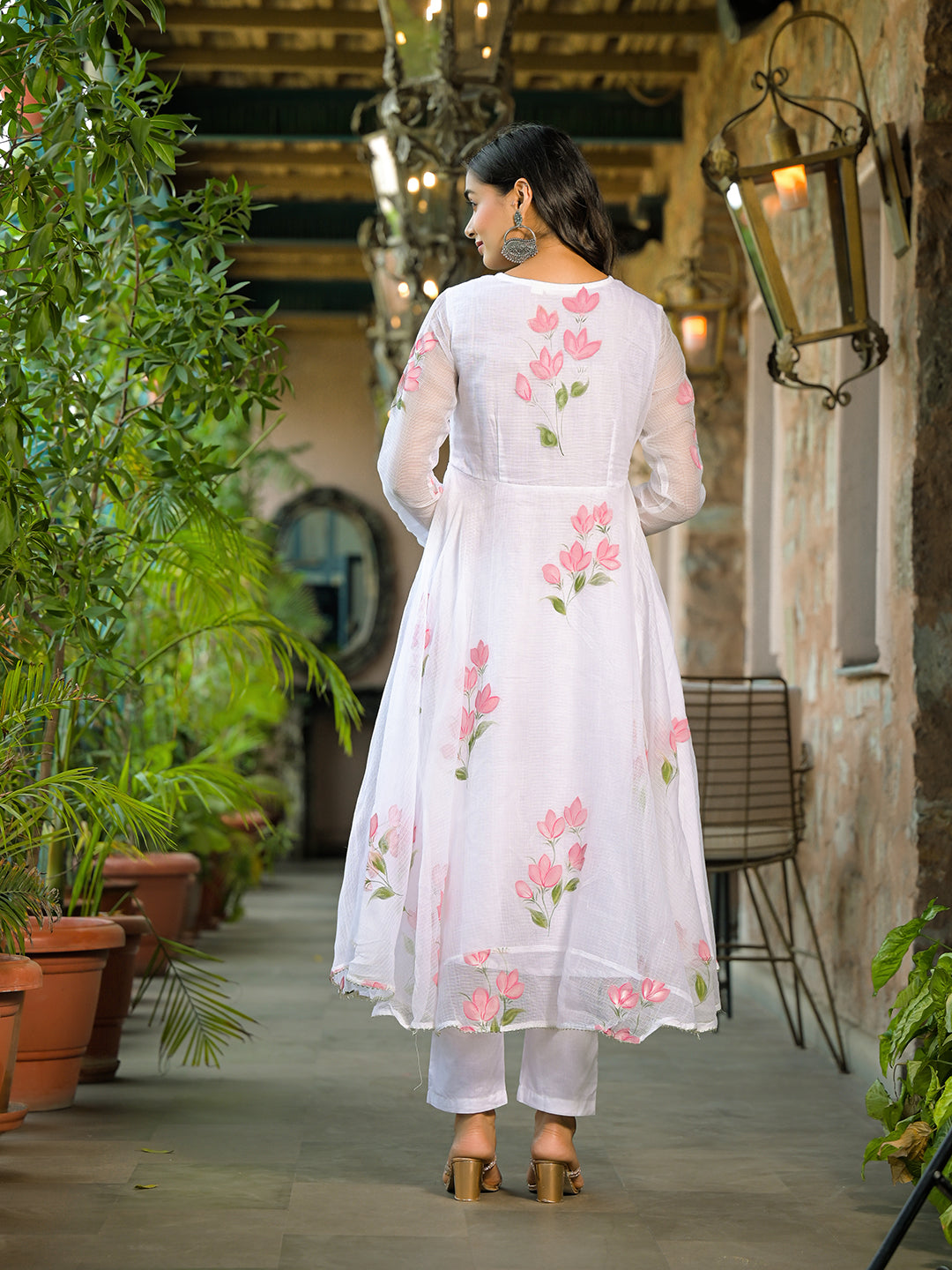 White-Kota-Doria-Anarkali-3-Piece-Kurta-Set