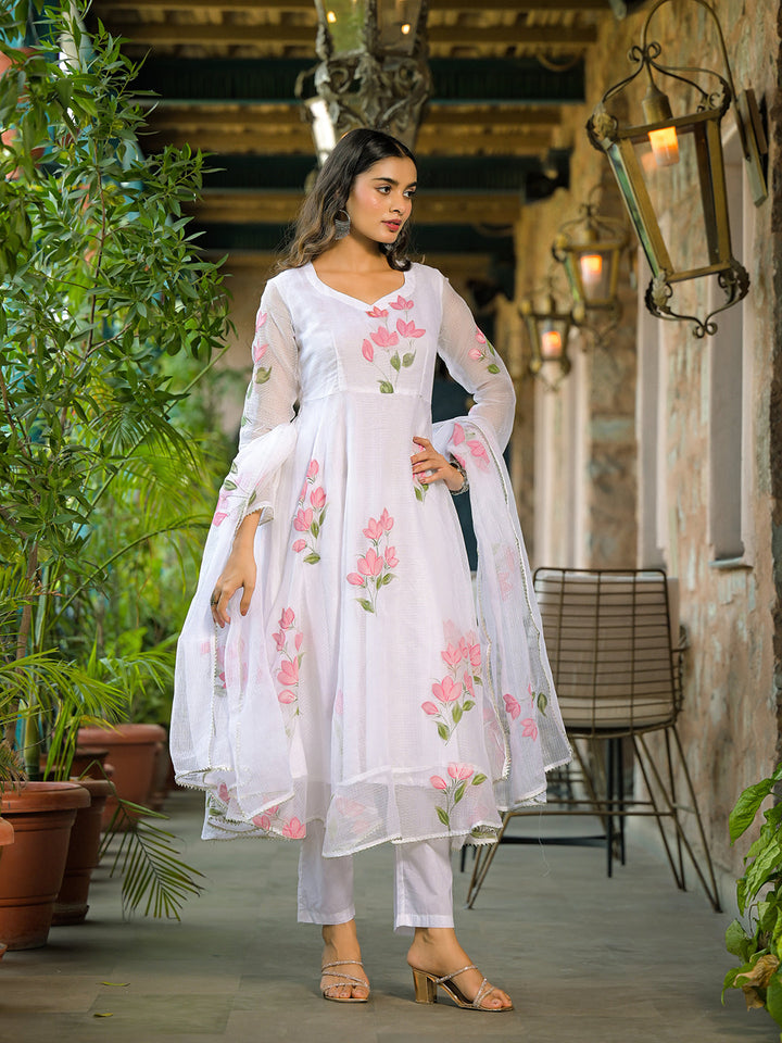 White-Kota-Doria-Anarkali-3-Piece-Kurta-Set