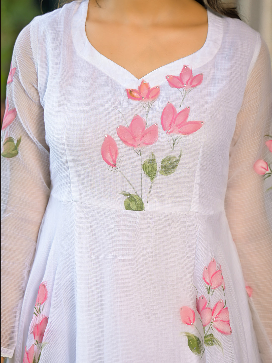 White-Kota-Doria-Anarkali-3-Piece-Kurta-Set