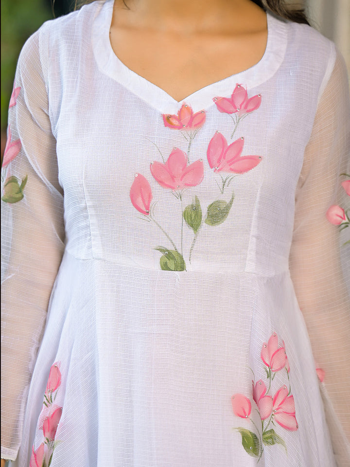 White-Kota-Doria-Anarkali-3-Piece-Kurta-Set