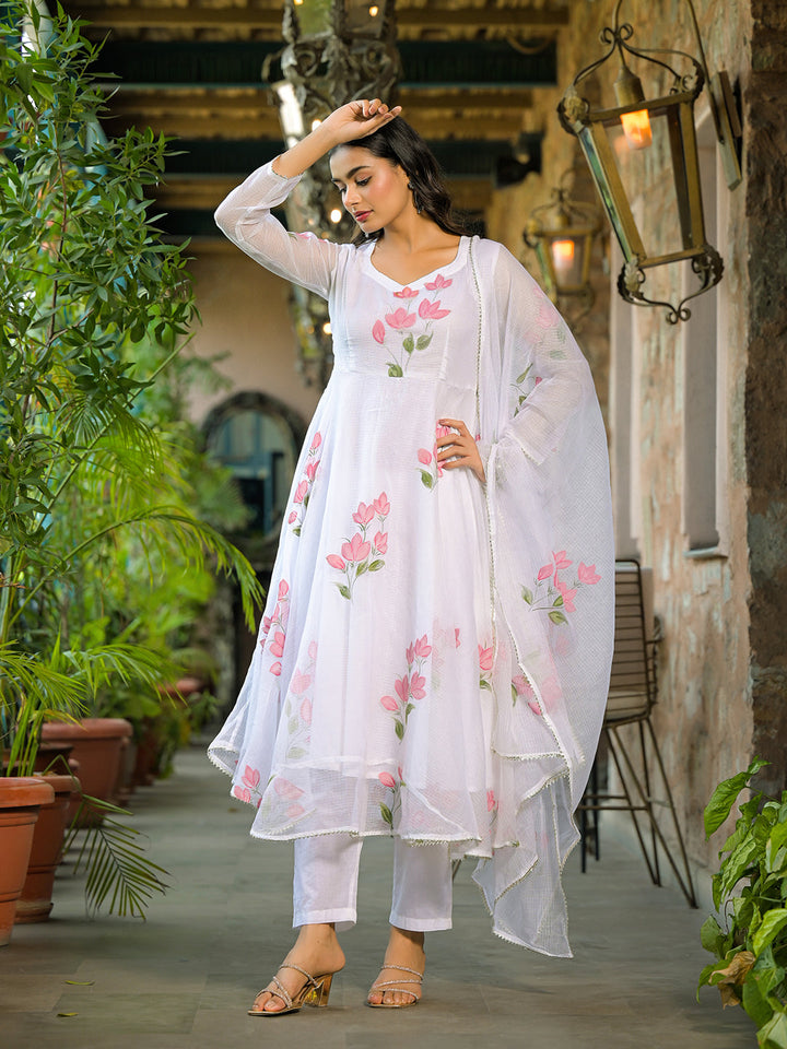 White-Kota-Doria-Anarkali-3-Piece-Kurta-Set