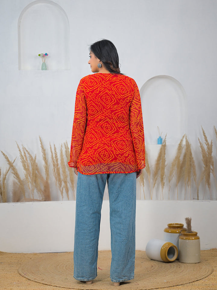 Red-Georgette-Bandhani-Gotta-Patti-V-Neck-Top-Only