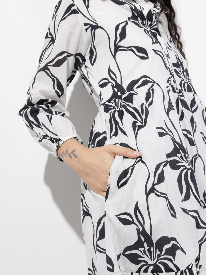 White Shirt Coller Mulmul Linning Cotton Dress