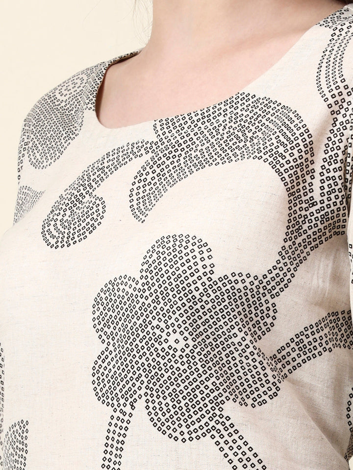 Off White Cotton Round Neck Kurta Palazzo Set