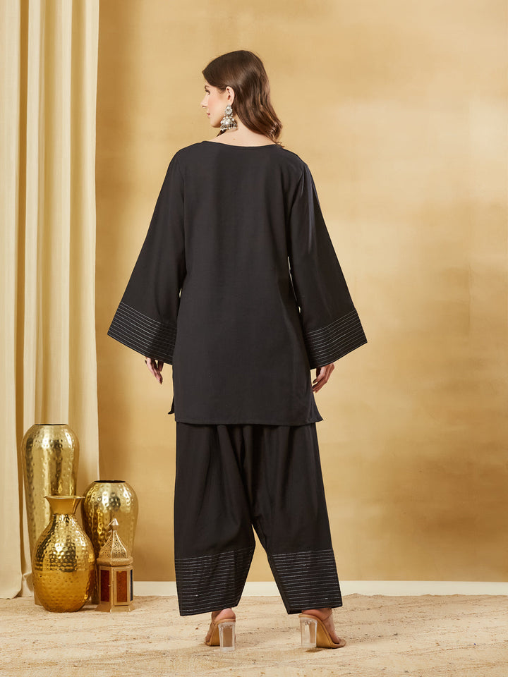 Black Solid Cotton Farshi Salwar Set
