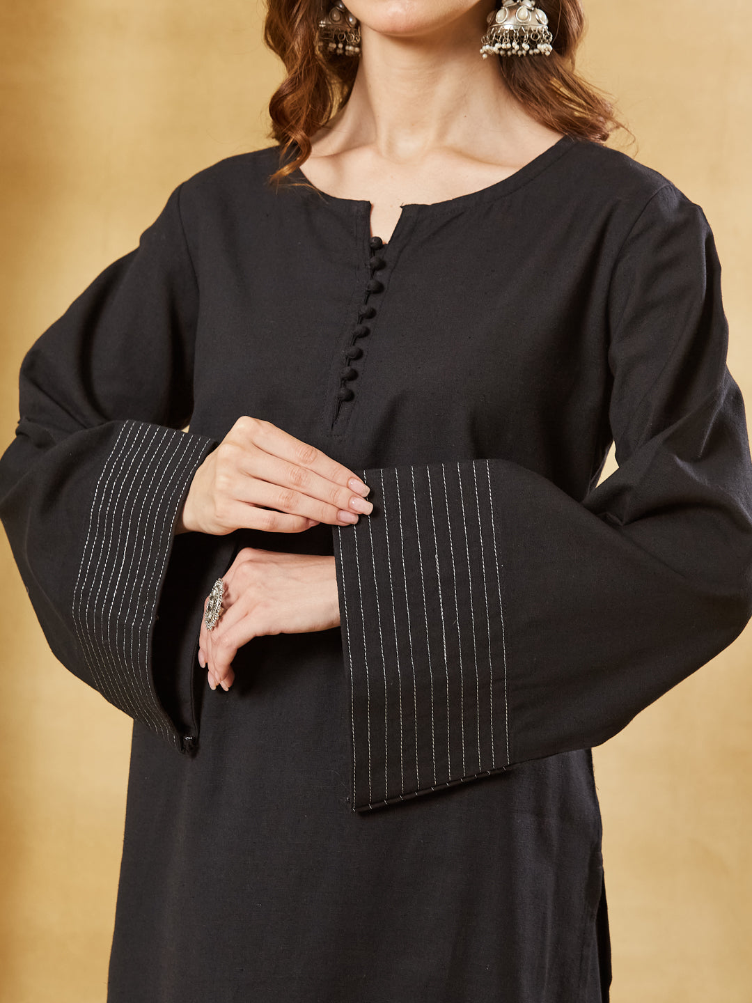 Black Solid Cotton Farshi Salwar Set