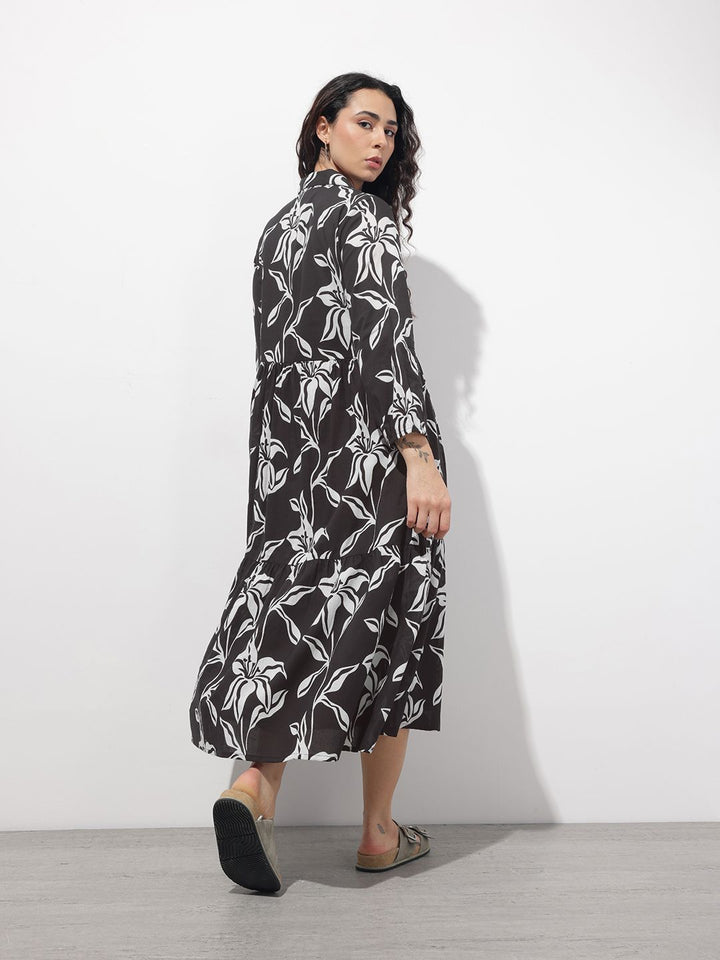 Black Shirt Coller Mulmul Linning Cotton Dress