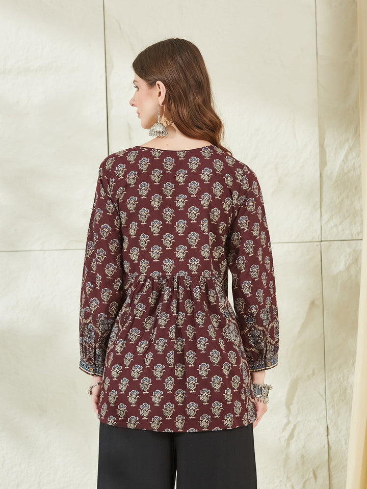 Wine Color Cotton Peplum Top