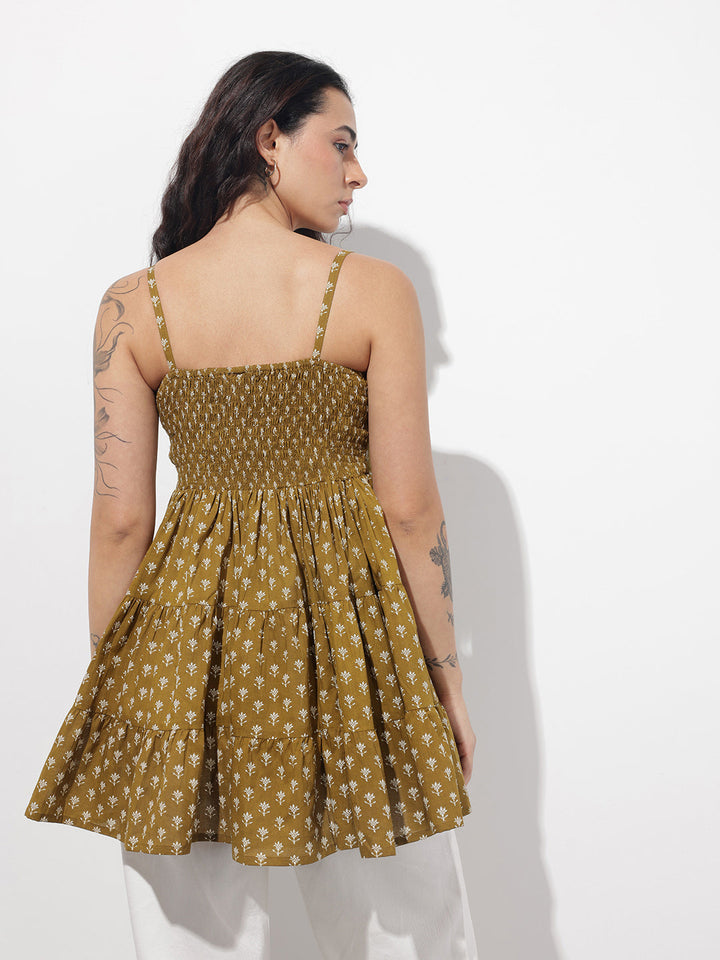 Mehendi Floral Shoulder Straps Gather Tier Top
