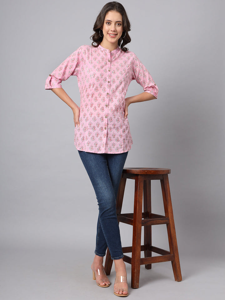 Pink-Floral-Printed-Mandarin-Top-Only