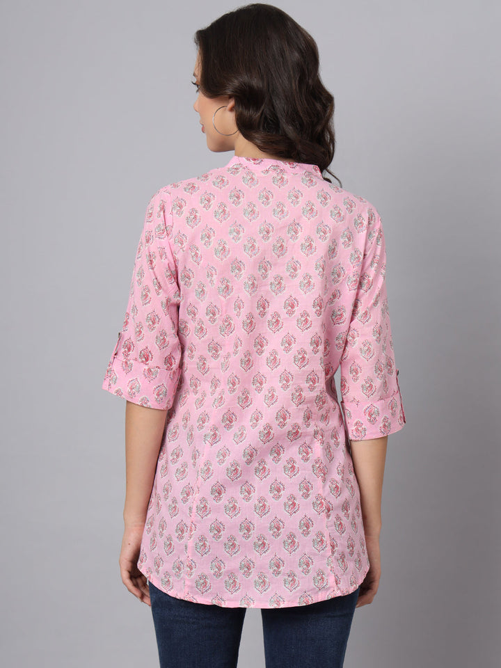 Pink-Floral-Printed-Mandarin-Top-Only