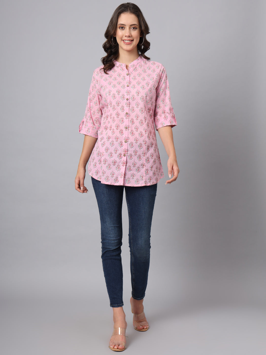 Pink-Floral-Printed-Mandarin-Top-Only
