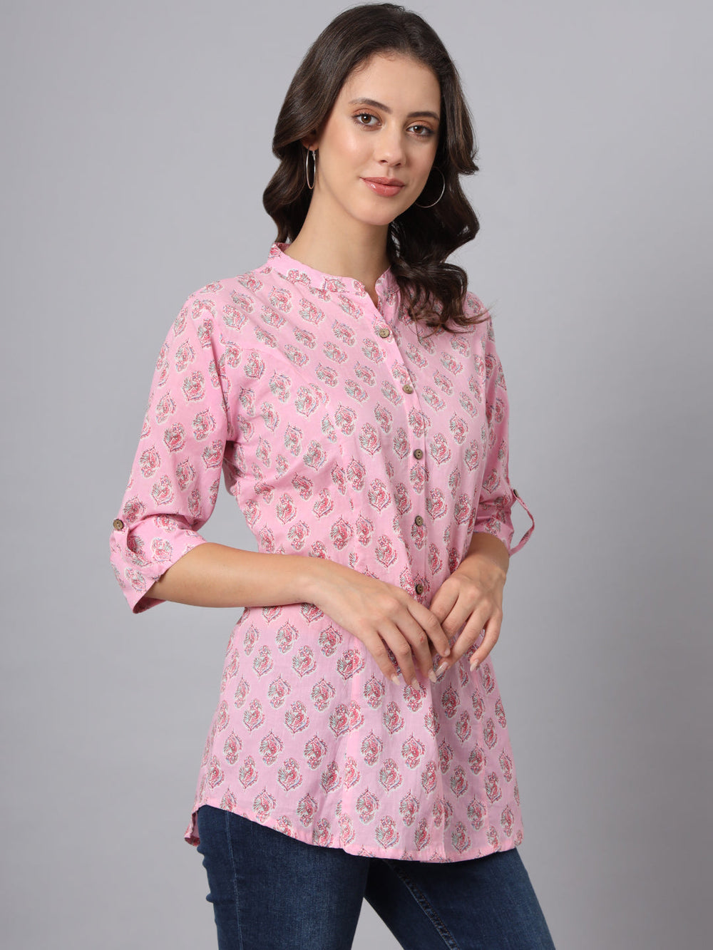 Pink-Floral-Printed-Mandarin-Top-Only
