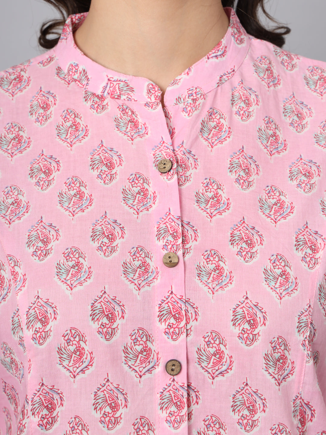 Pink-Floral-Printed-Mandarin-Top-Only