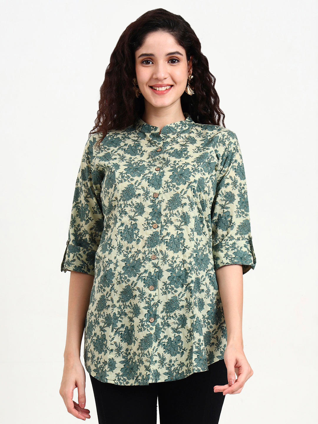 Green-Cotton-Floral-Print-Top-Only