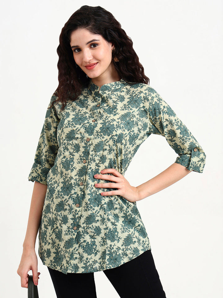 Green-Cotton-Floral-Print-Top-Only