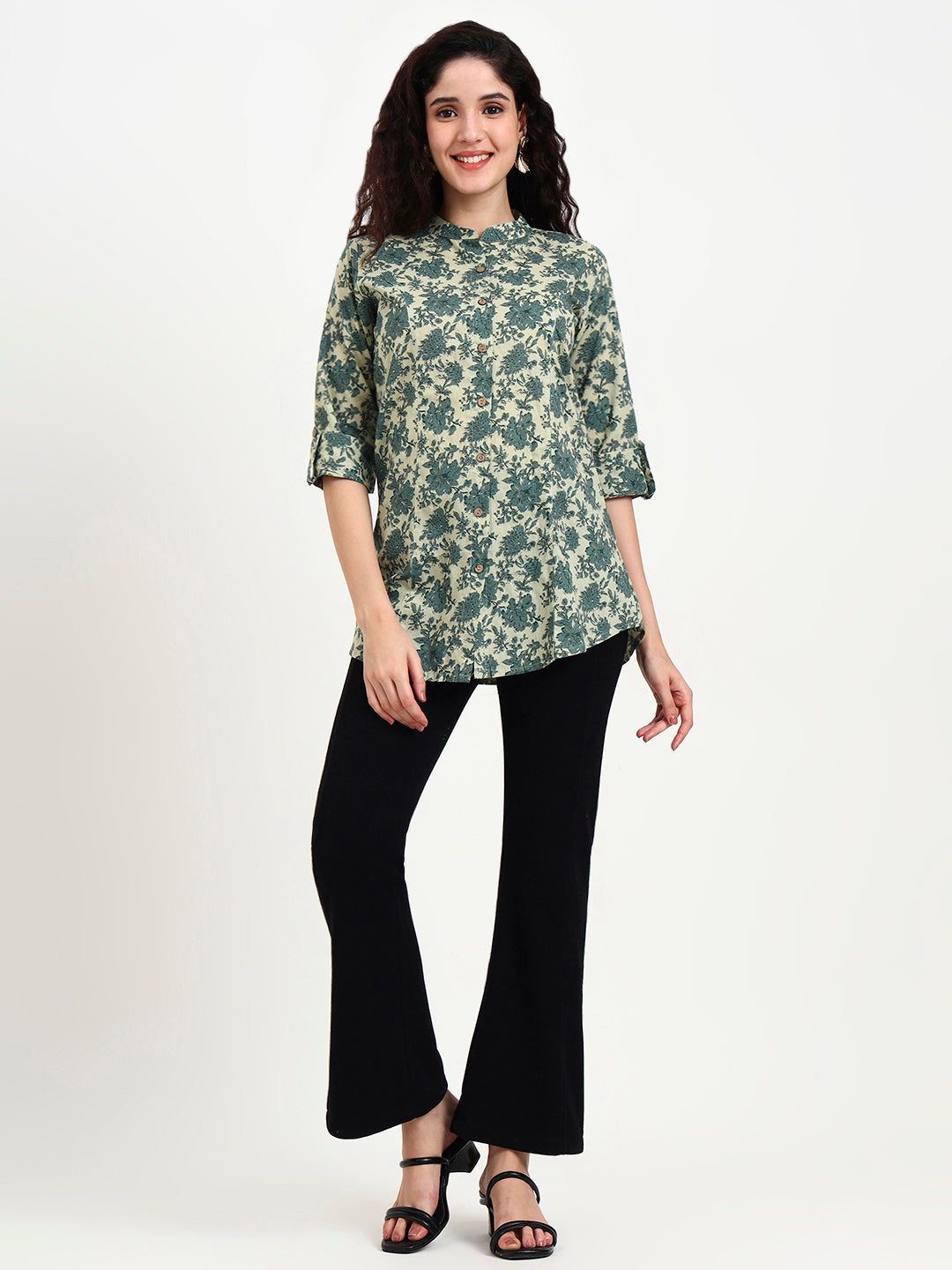 Green-Cotton-Floral-Print-Top-Only