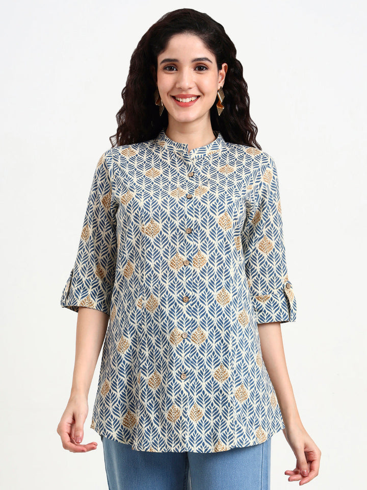 Blue-Cotton-Geometric-Printed-Top-Only