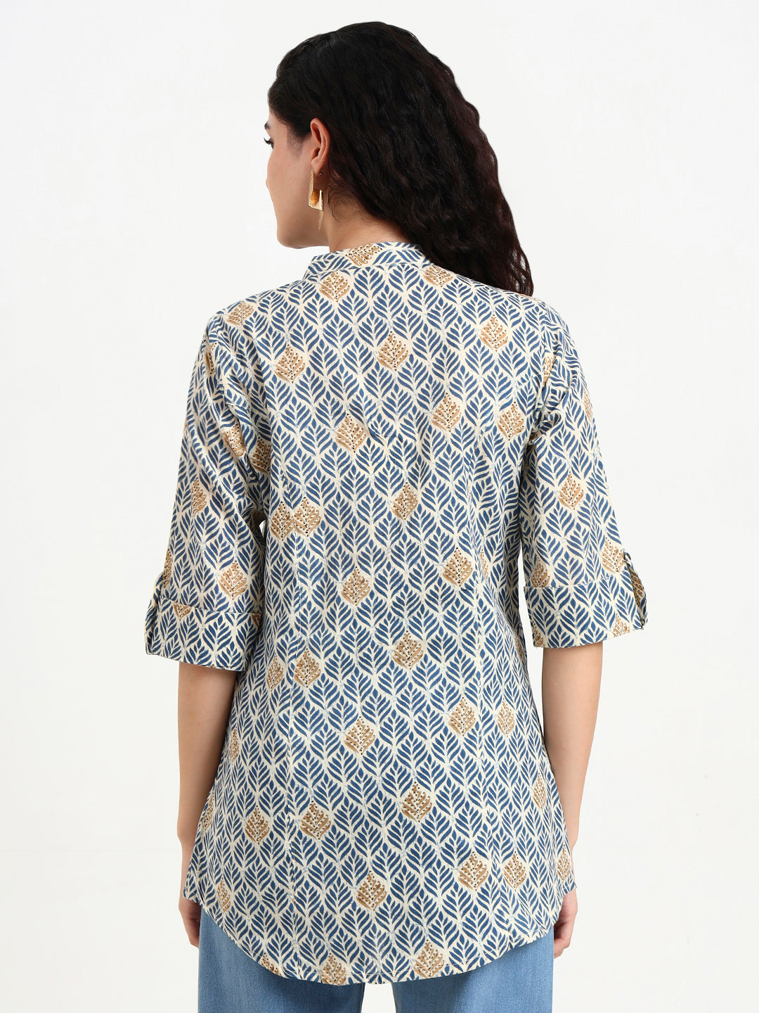 Blue-Cotton-Geometric-Printed-Top-Only