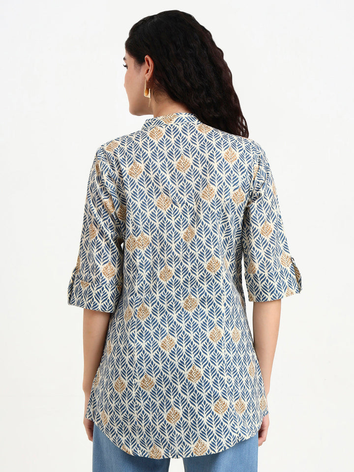 Blue-Cotton-Geometric-Printed-Top-Only