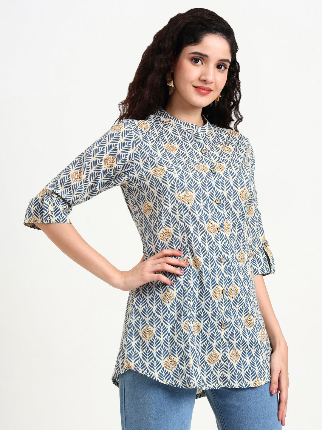 Blue-Cotton-Geometric-Printed-Top-Only