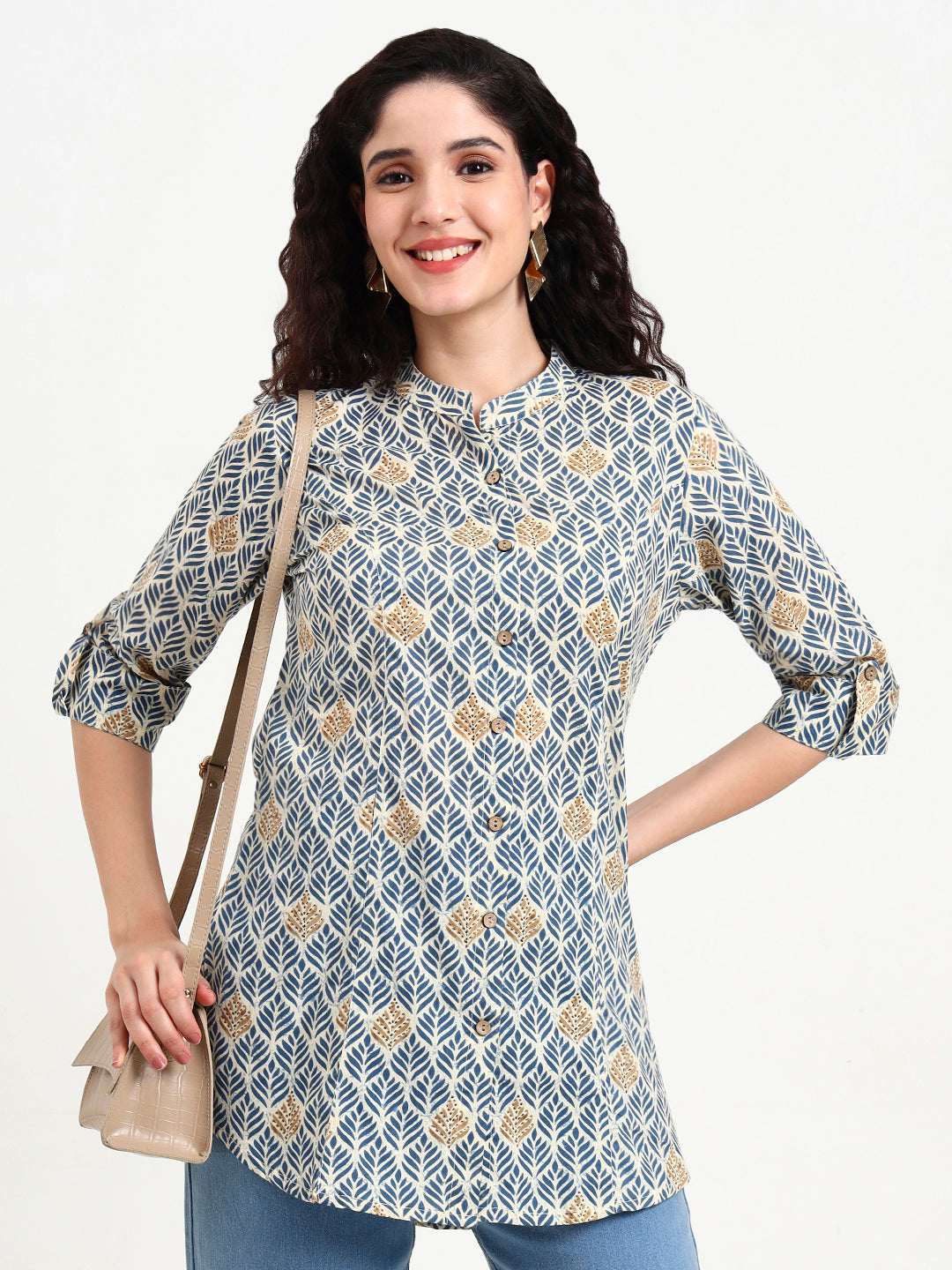 Blue-Cotton-Geometric-Printed-Top-Only