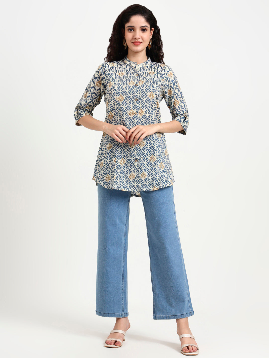 Blue-Cotton-Geometric-Printed-Top-Only