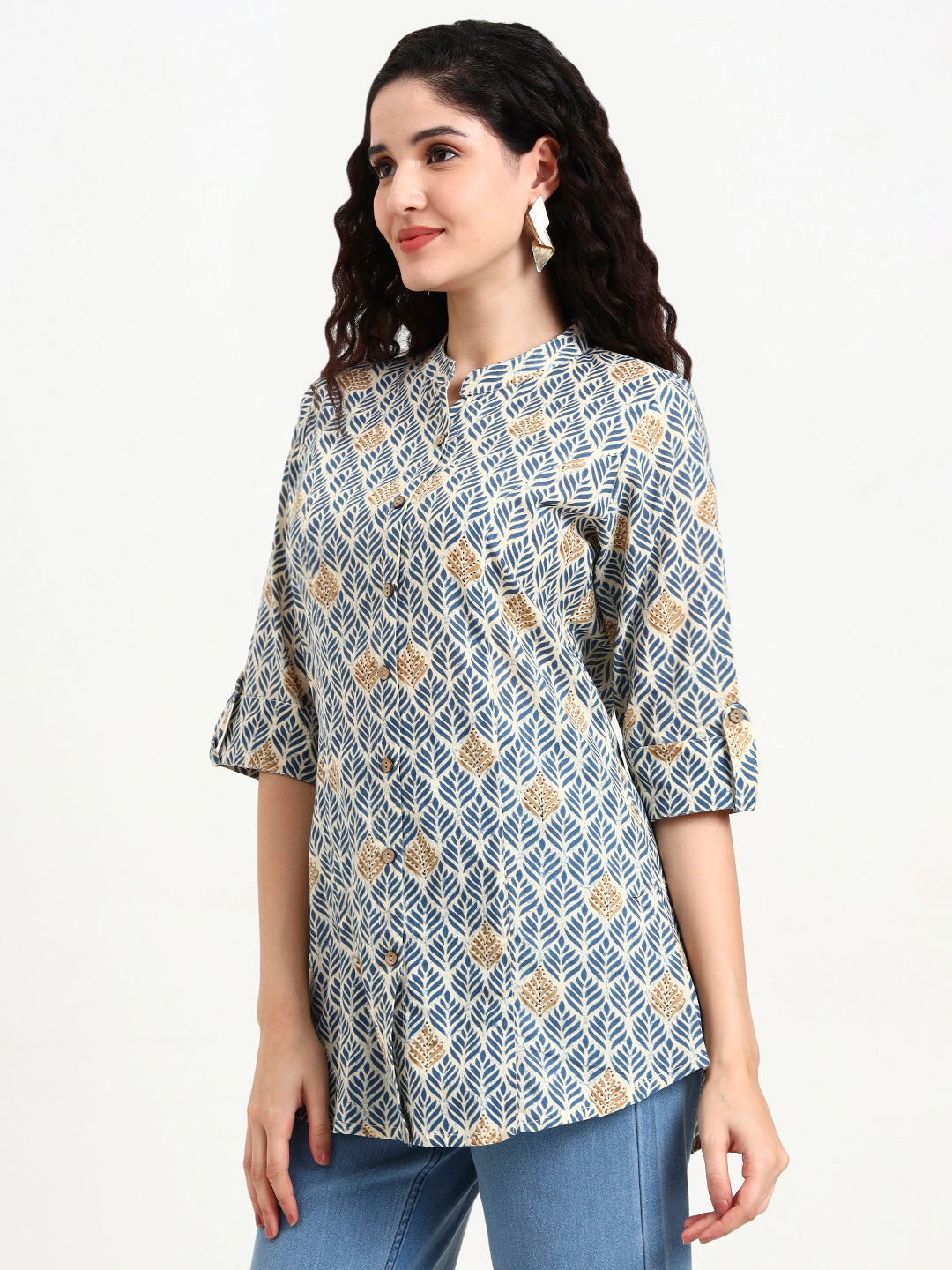 Blue-Cotton-Geometric-Printed-Top-Only