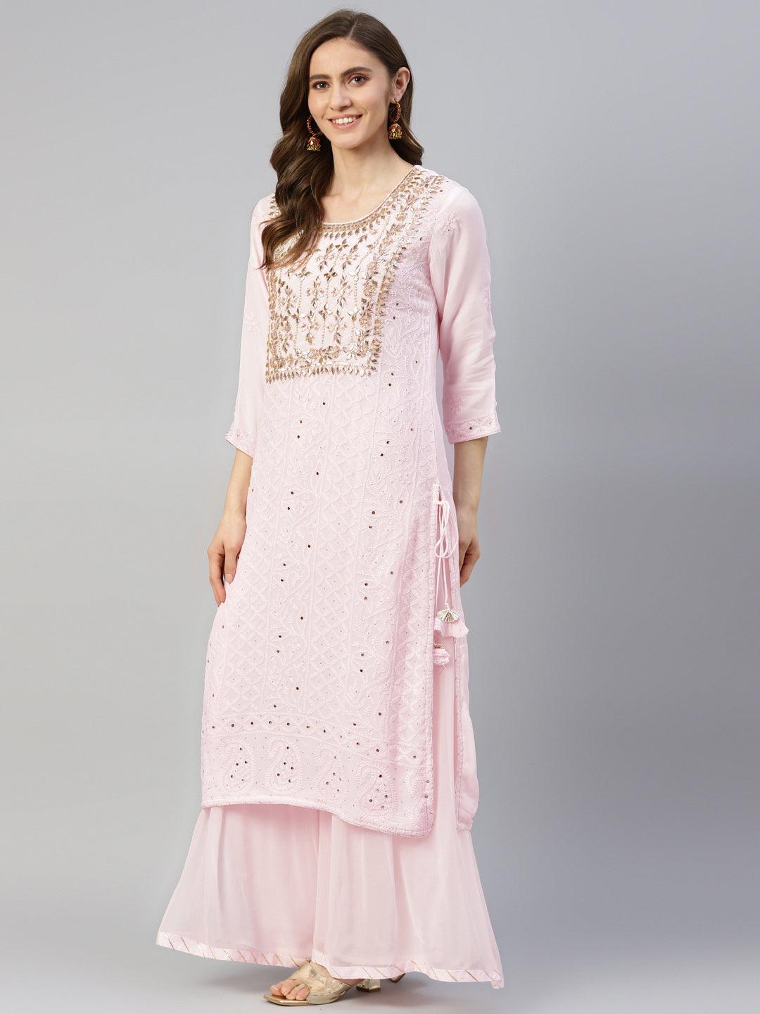 Powder-Pink-Georgette-Chikankari-3-Piece-Kurta-Set