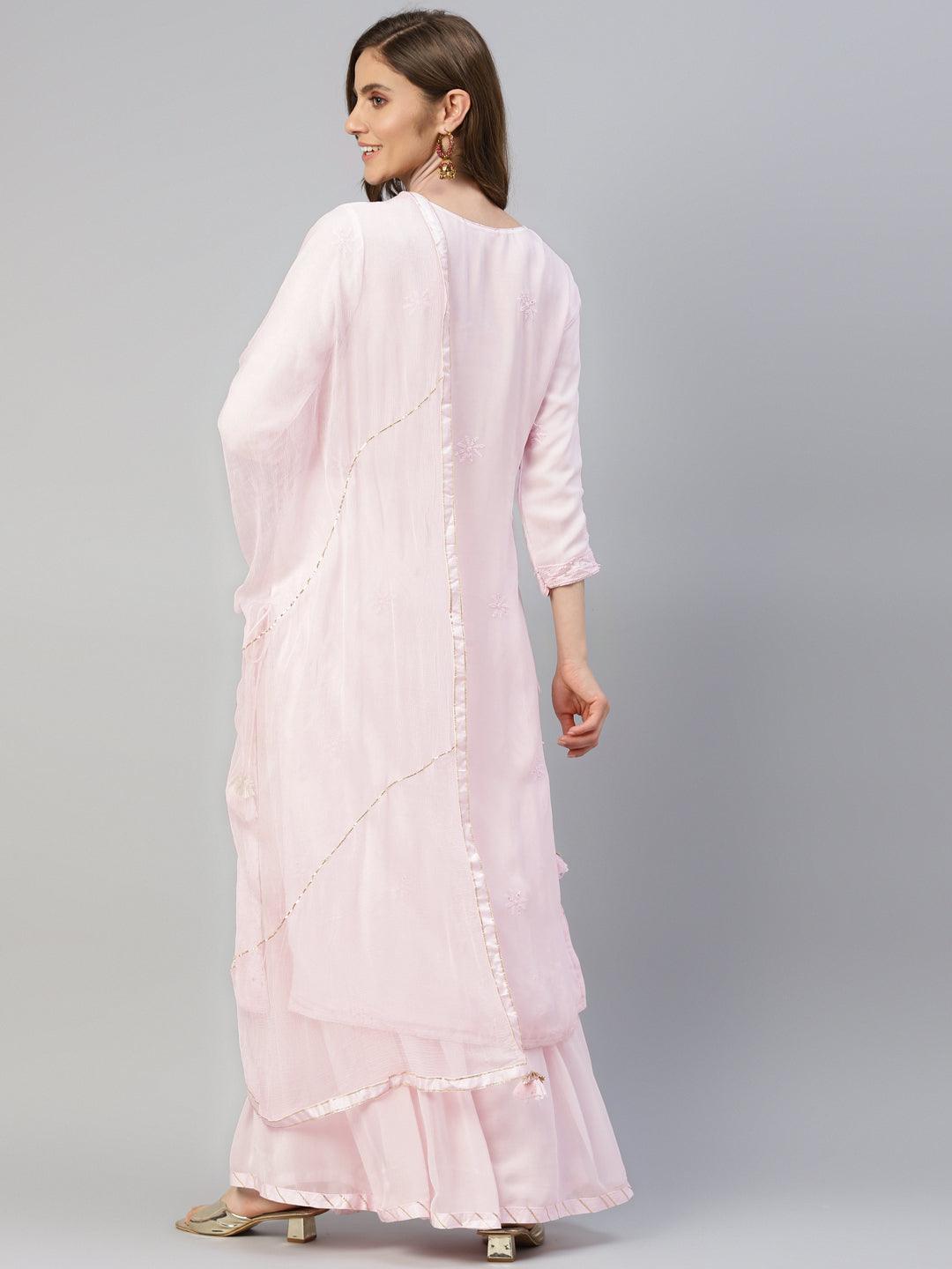 Powder-Pink-Georgette-Chikankari-3-Piece-Kurta-Set