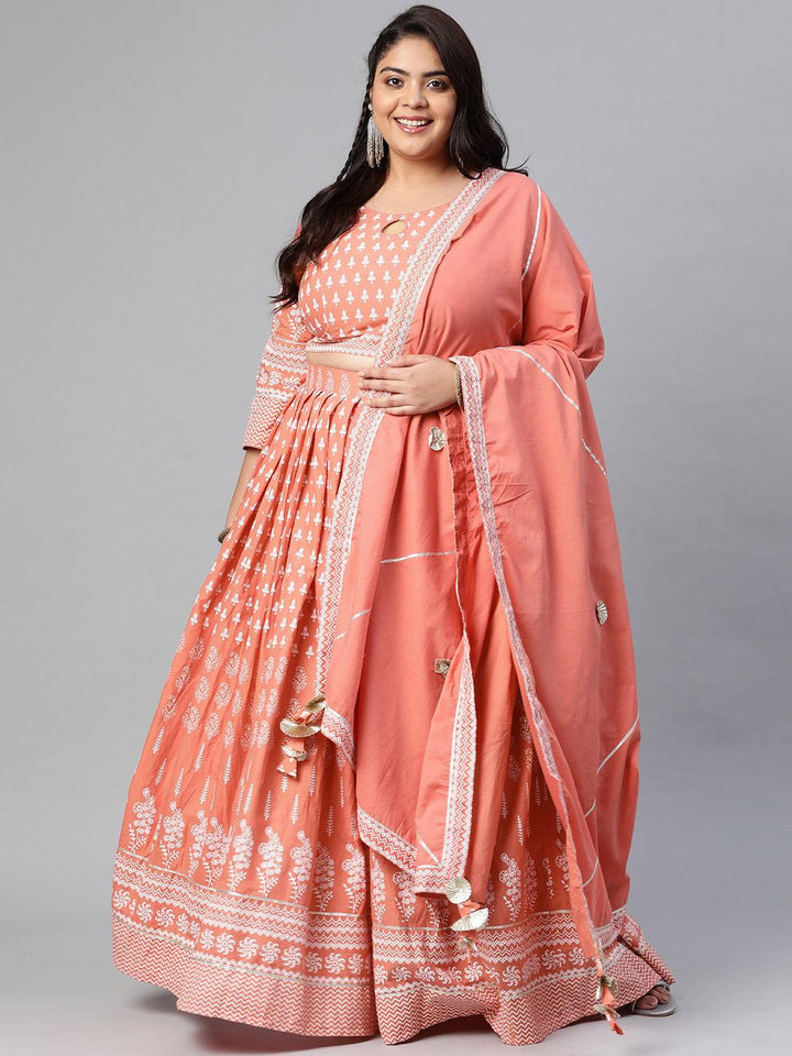 Pink-Cotton-Printed-Plus-Size-Lehenga-Set