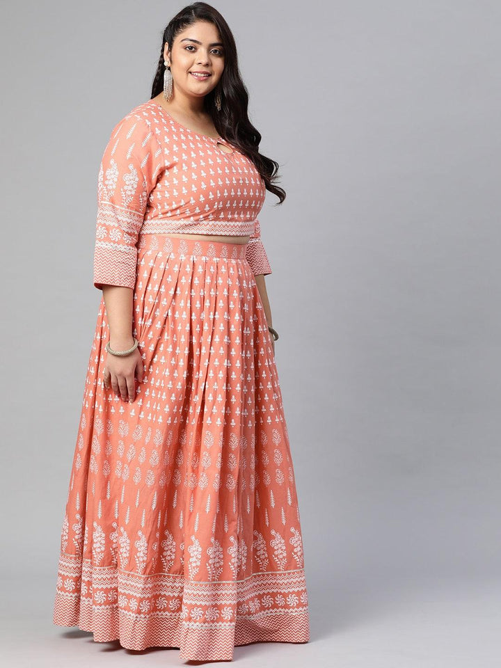 Pink-Cotton-Printed-Plus-Size-Lehenga-Set