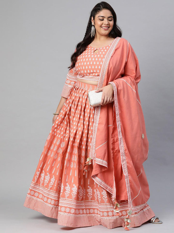 Pink-Cotton-Printed-Plus-Size-Lehenga-Set