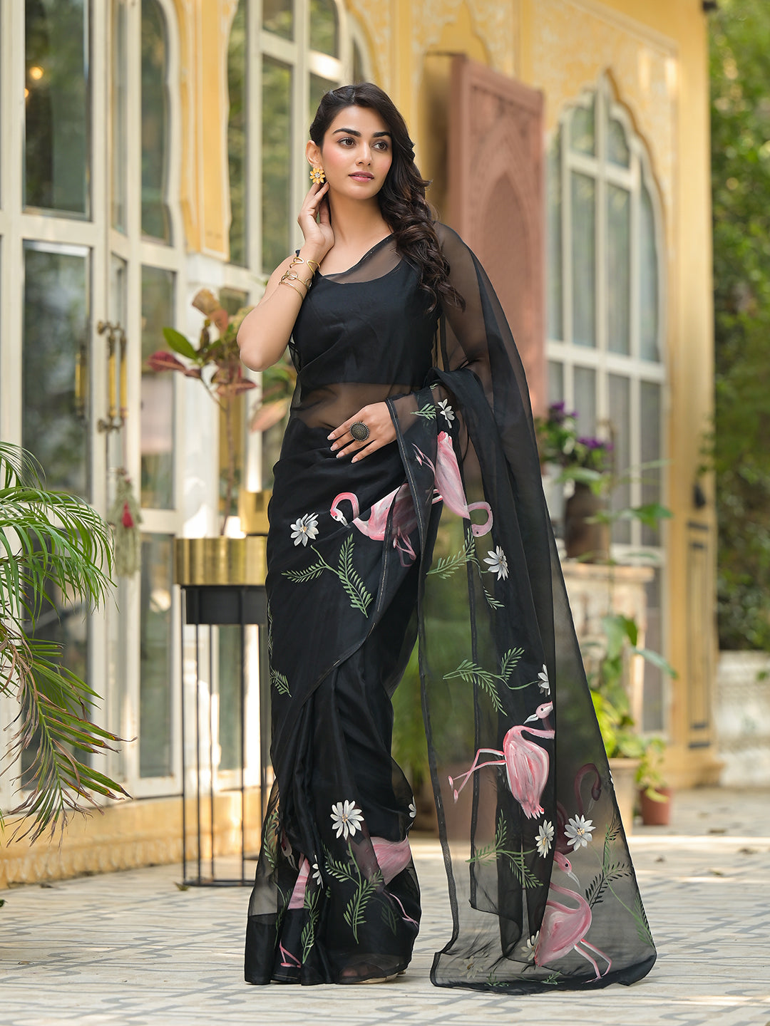 Black-Organza-Hand-painted-Saree