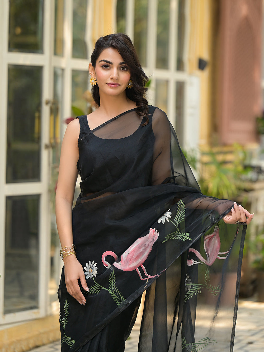 Black-Organza-Hand-painted-Saree