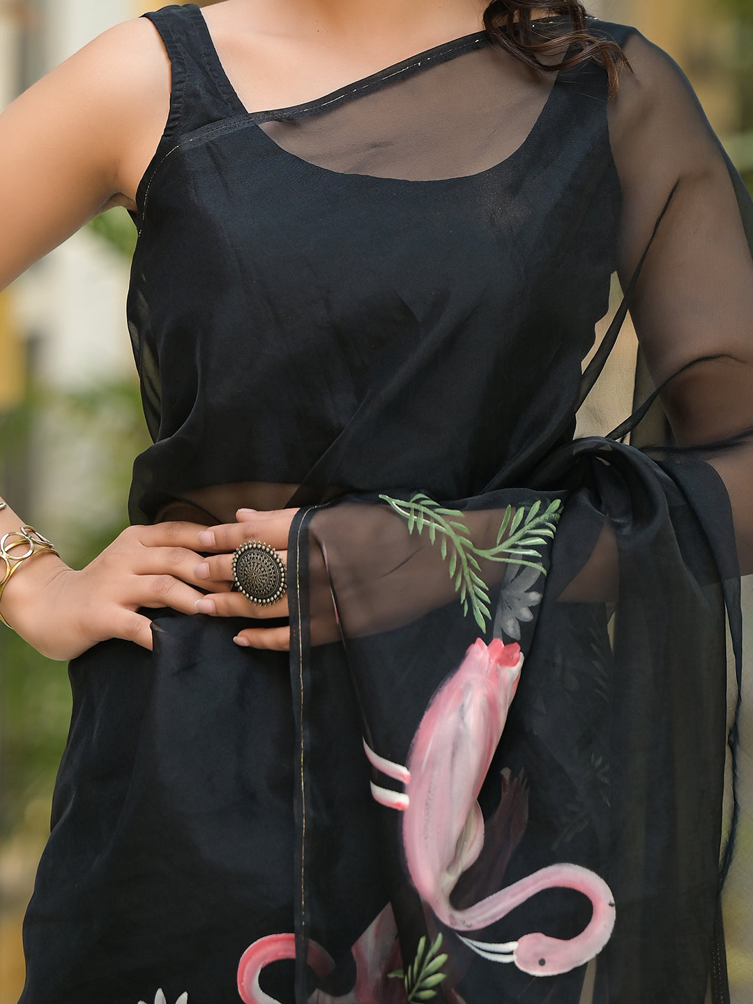 Black-Organza-Hand-painted-Saree