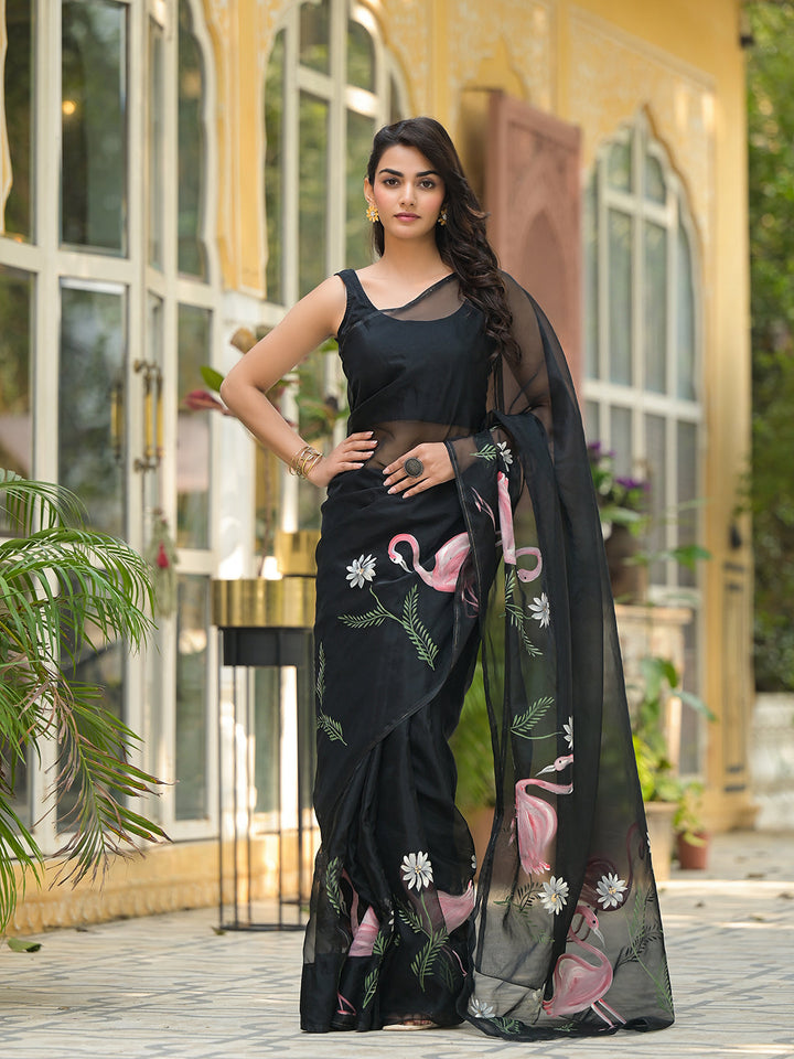 Black-Organza-Hand-painted-Saree