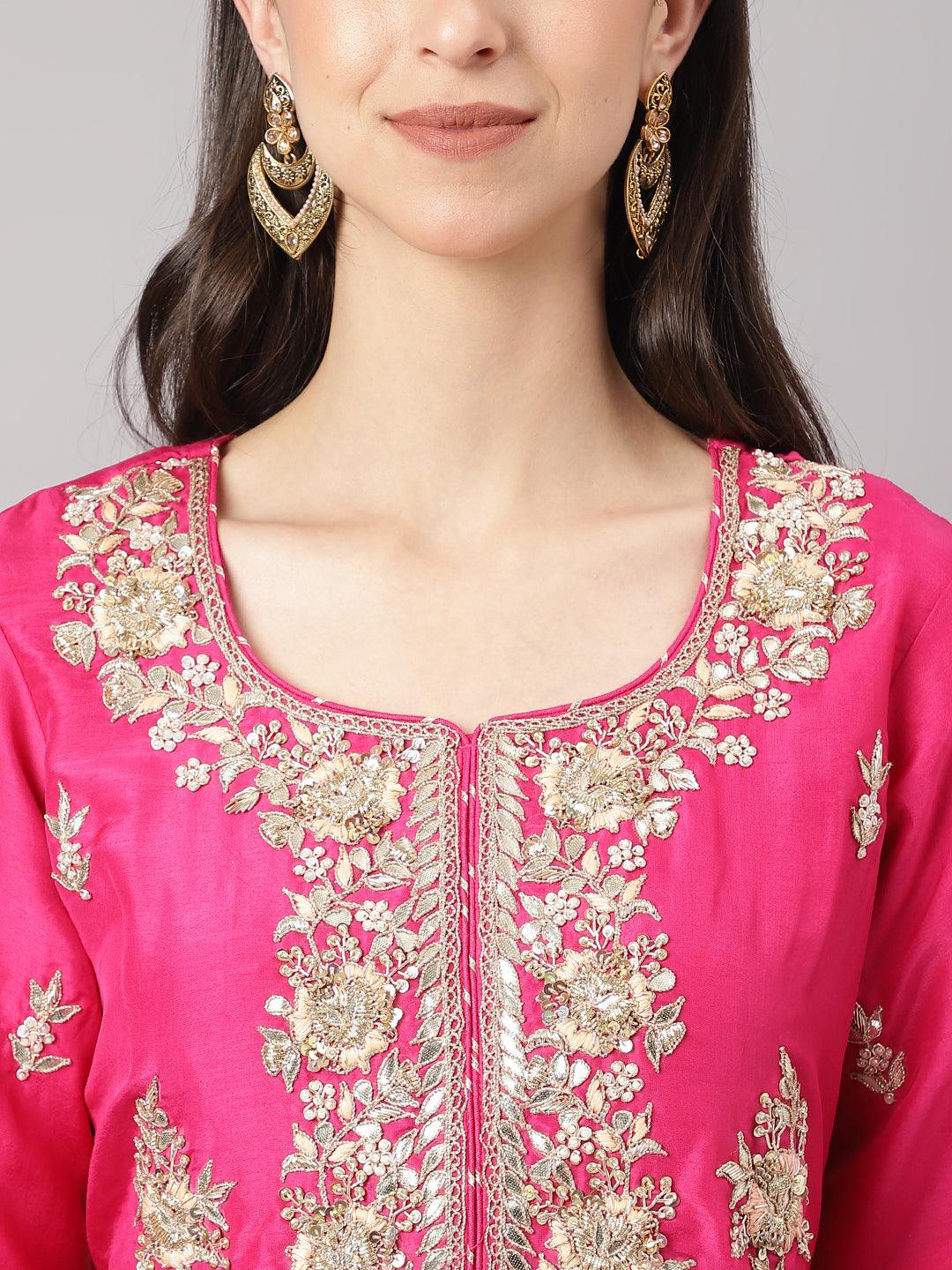Dark-Pink-Russion-Silk-Hand-Embroiderd-3-Piece-Sharara-Set
