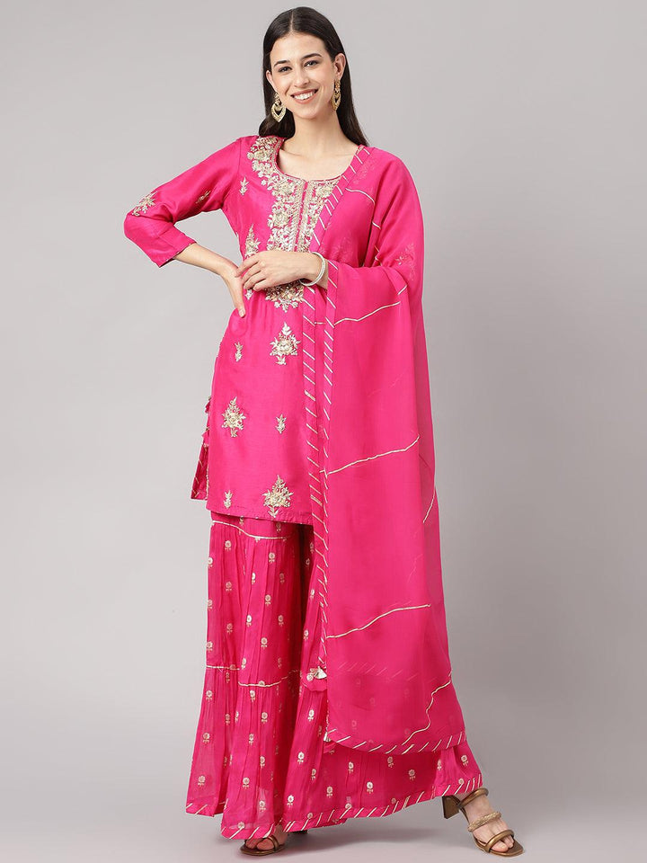 Dark-Pink-Russion-Silk-Hand-Embroiderd-3-Piece-Sharara-Set