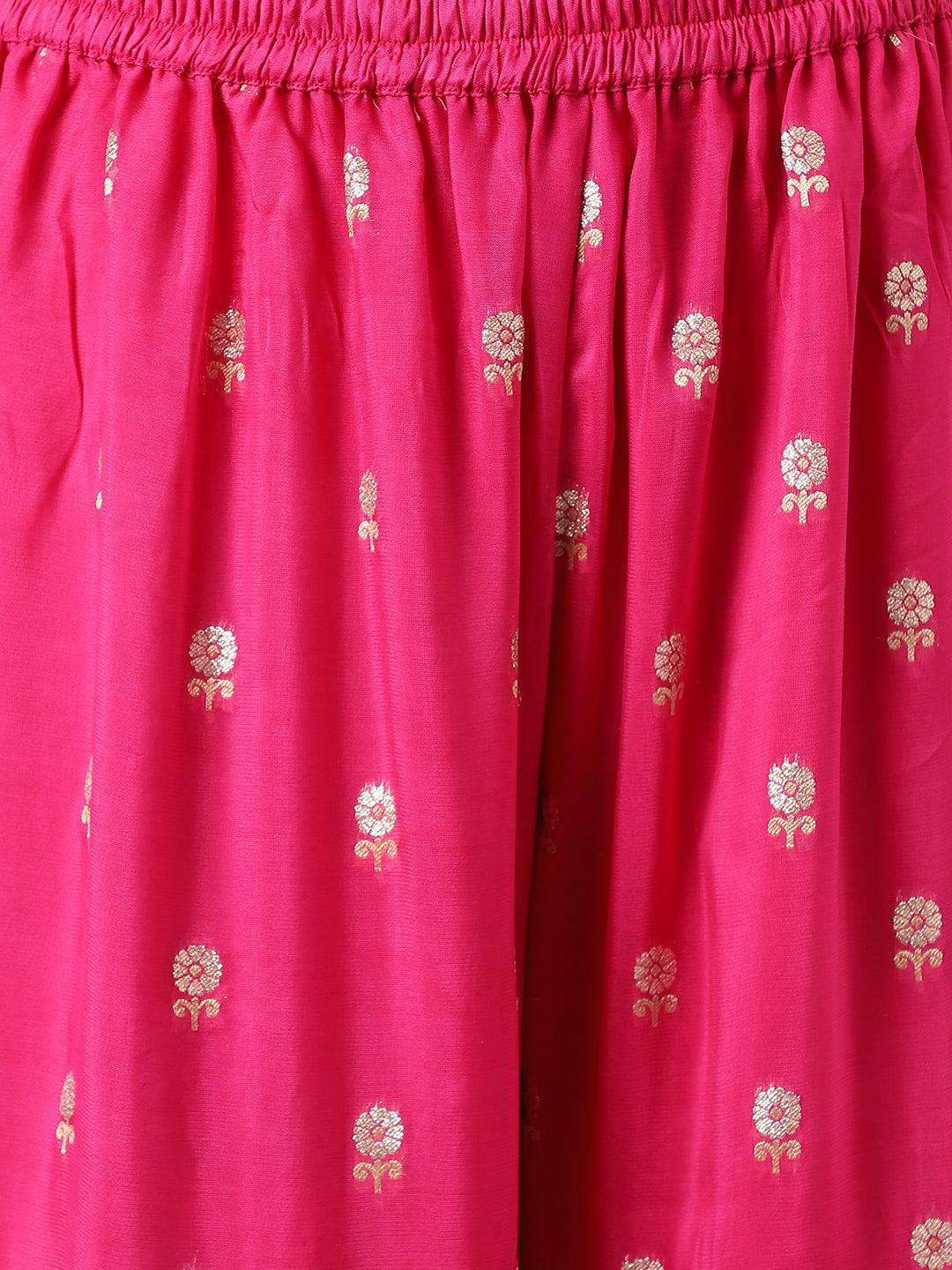 Dark-Pink-Russion-Silk-Hand-Embroiderd-3-Piece-Sharara-Set