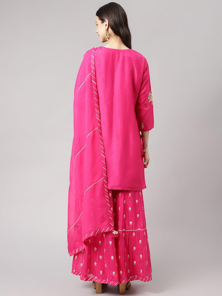 Dark-Pink-Russion-Silk-Hand-Embroiderd-3-Piece-Sharara-Set