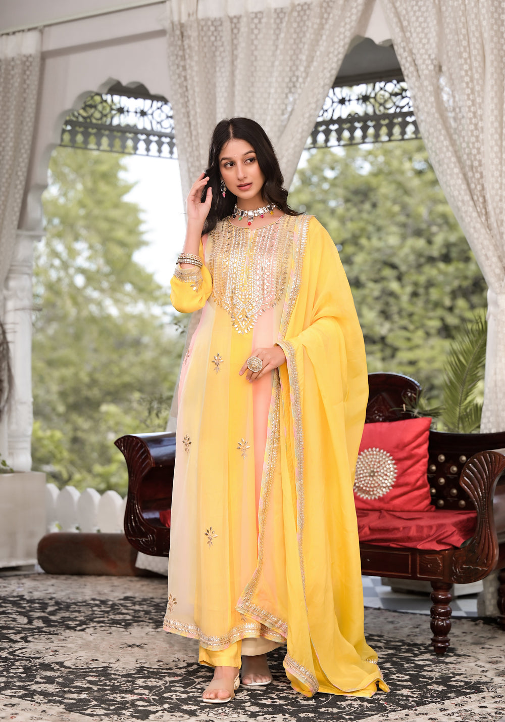 Yellow-Georgette-Gota-Patti-Embroidered-3-Piece-Kurta-Set