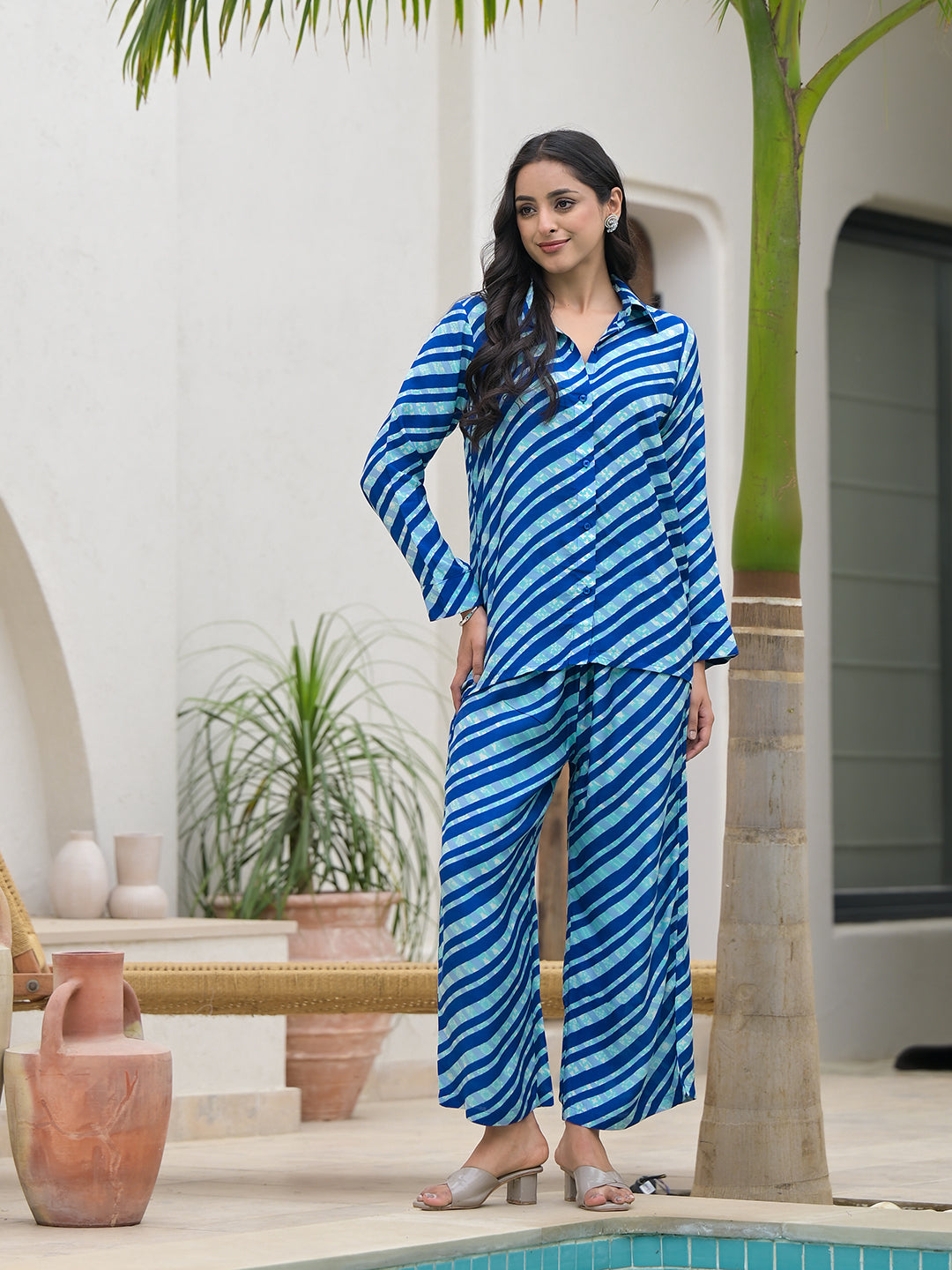 Blue-Muslin-Striped-Shirt-&-Trouser-Co-Ord-Set