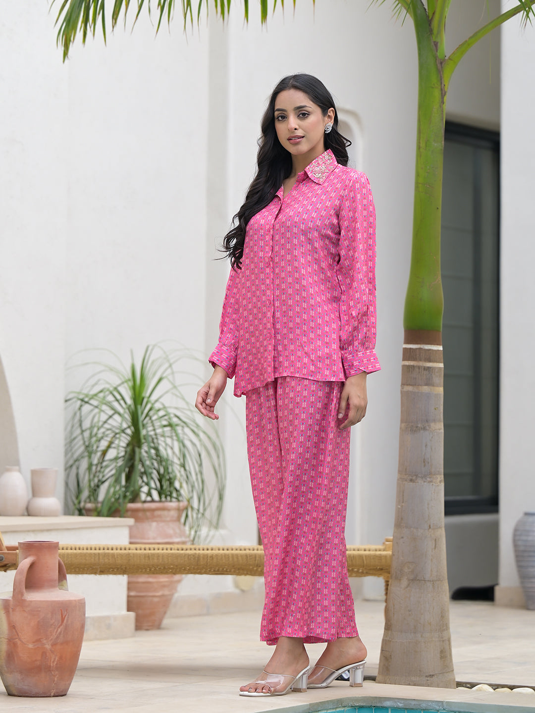 Pink-Muslin-Abstract-Print-Shirt-&-Trouser-Co-Ord-Set