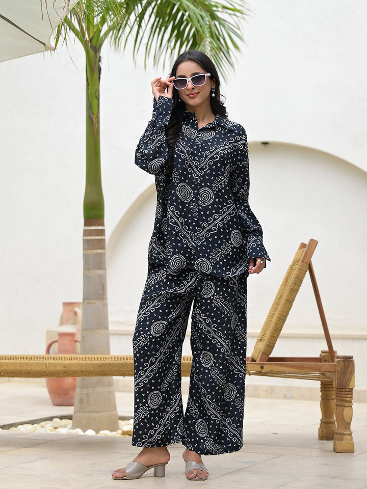 Black-Muslin-Abstract-Printed-Shirt-&-Trousers-Co-Ord-Set