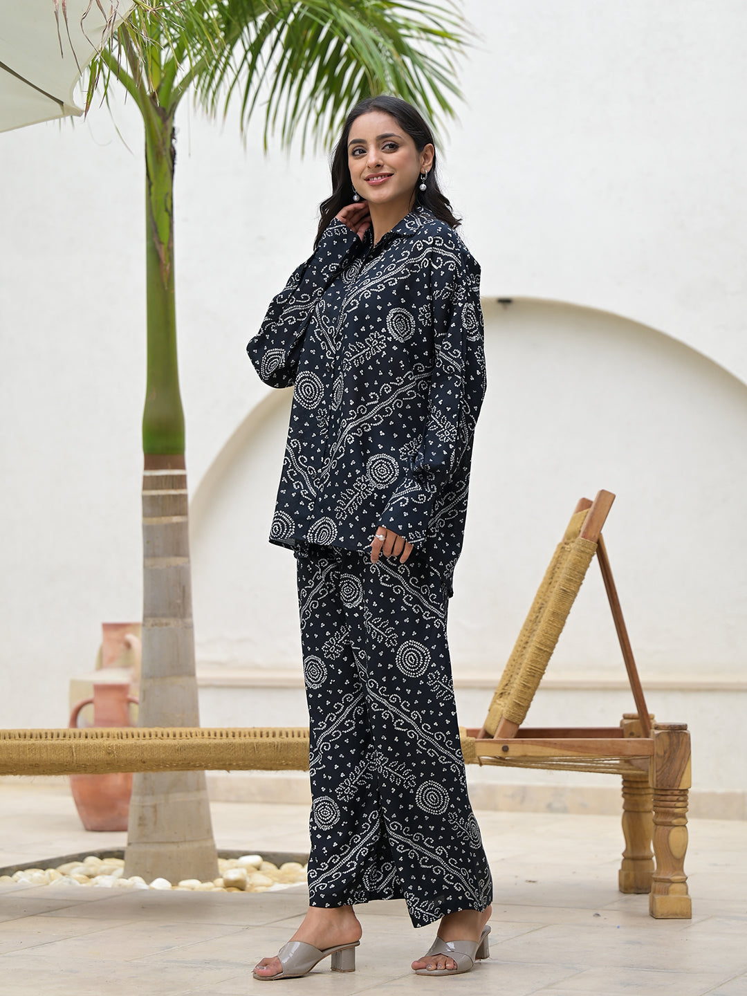 Black-Muslin-Abstract-Printed-Shirt-&-Trousers-Co-Ord-Set