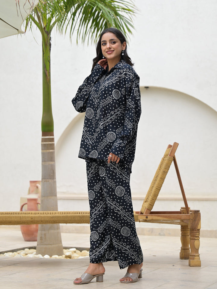 Black-Muslin-Abstract-Printed-Shirt-&-Trousers-Co-Ord-Set