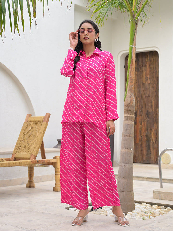Pink-Muslin-Striped-Shirt-&-Trousers-Co-Ord-Set